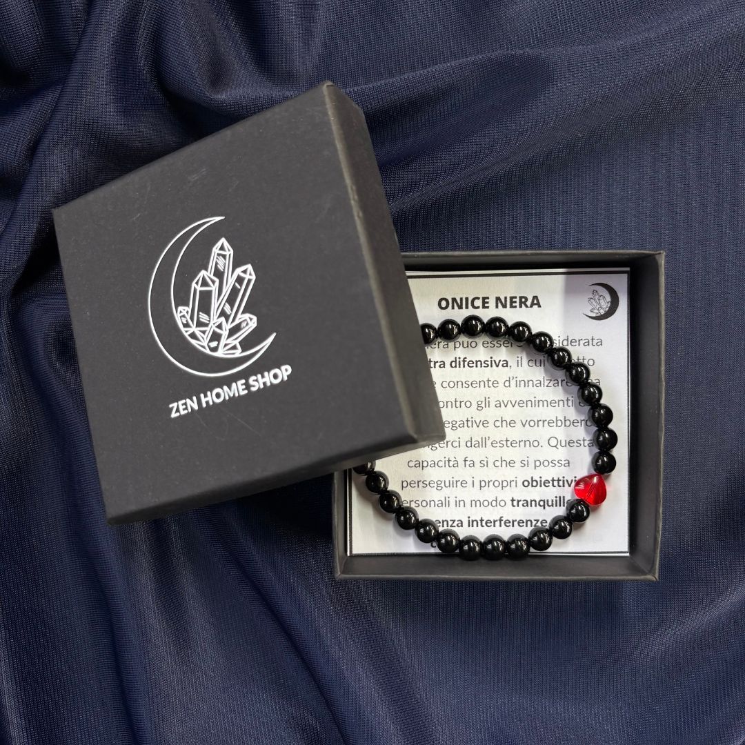 Bracciale Cuore in pietra Onice Nera 6mm - Zen Home