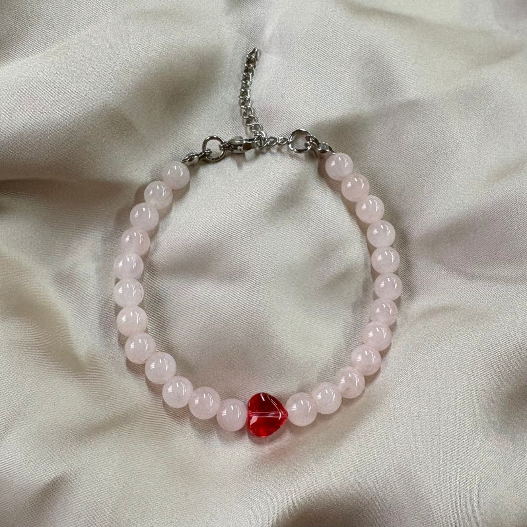 Bracciale Cuore in pietra Quarzo Rosa 6mm - Zen Home