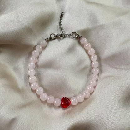 Bracciale Cuore in pietra Quarzo Rosa 6mm - Zen Home