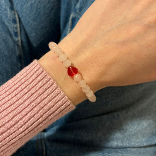 Bracciale Cuore in pietra Quarzo Rosa 6mm - Zen Home