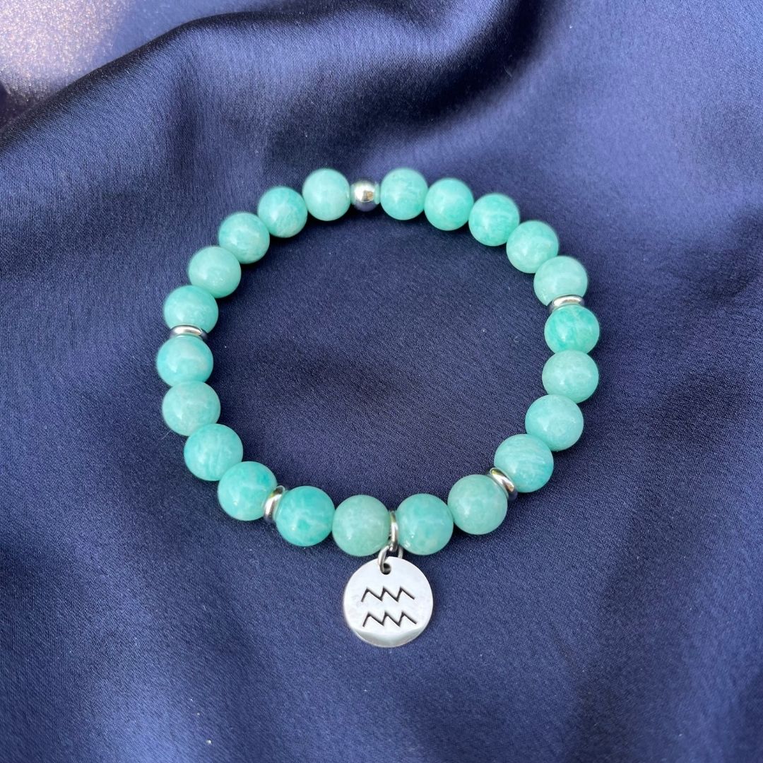 Bracciale elastico Amazzonite Azzurra e Segno Zodiacale - Zen Home