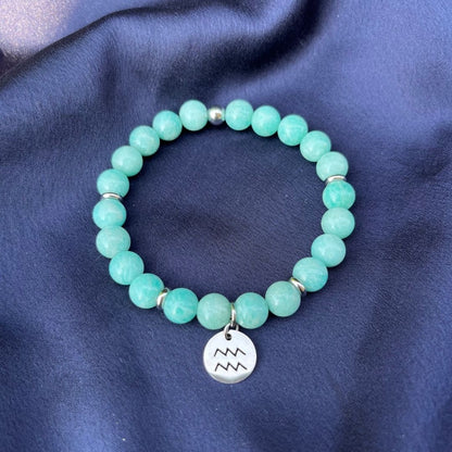 Bracciale elastico Amazzonite Azzurra e Segno Zodiacale - Zen Home