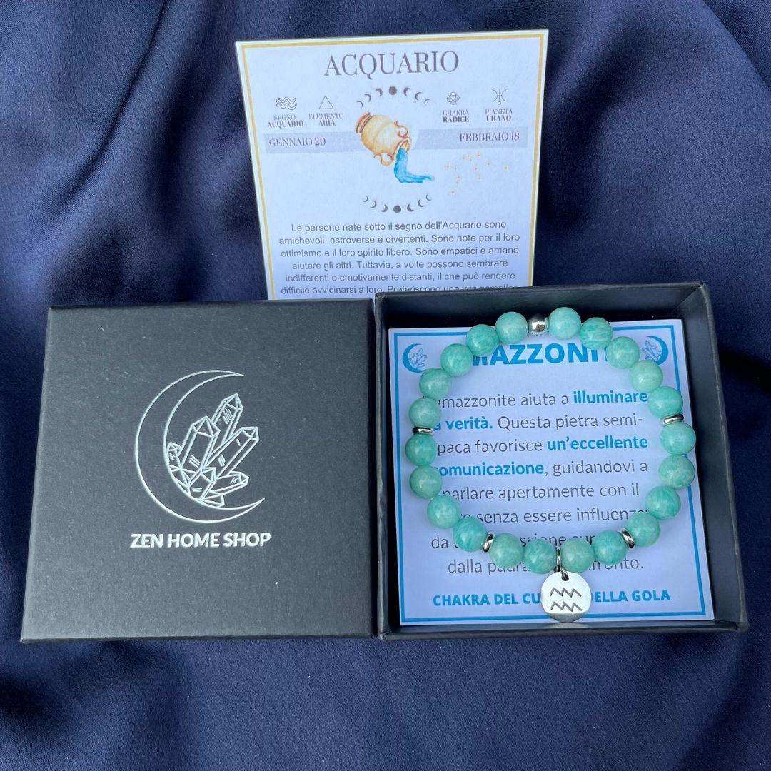 Bracciale elastico Amazzonite Azzurra e Segno Zodiacale - Zen Home