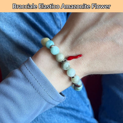 Bracciale elastico Amazzonite Flower e Cornetto portafortuna - Zen Home