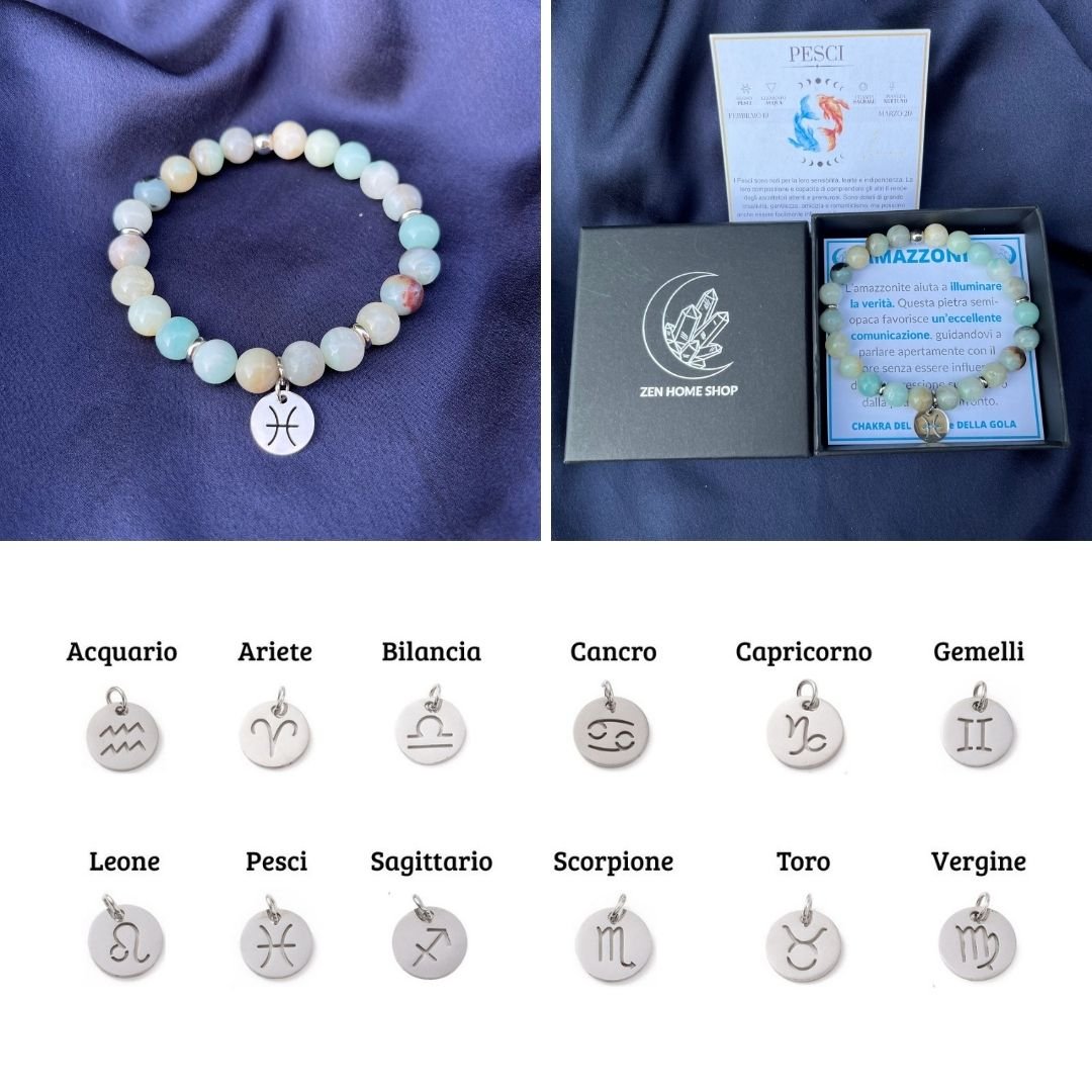 Bracciale elastico Amazzonite Flower e Segno Zodiacale - Zen Home