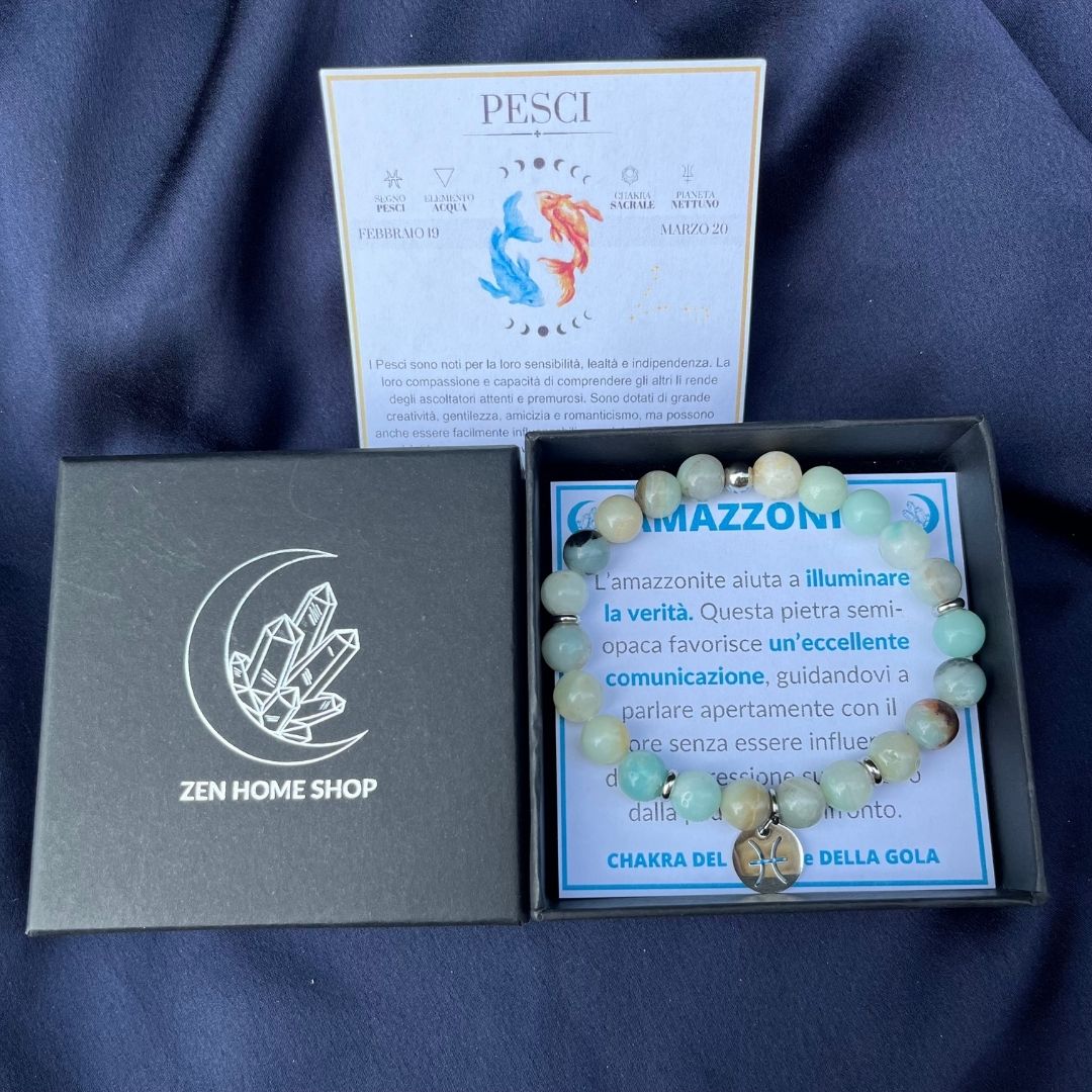 Bracciale elastico Amazzonite Flower e Segno Zodiacale - Zen Home