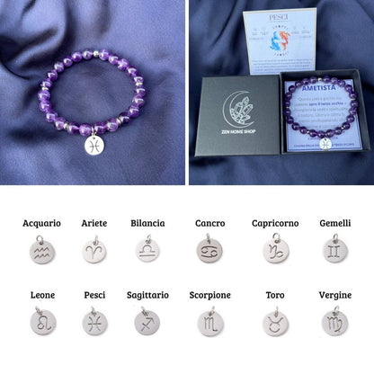 Bracciale elastico Ametista e Segno Zodiacale - Zen Home