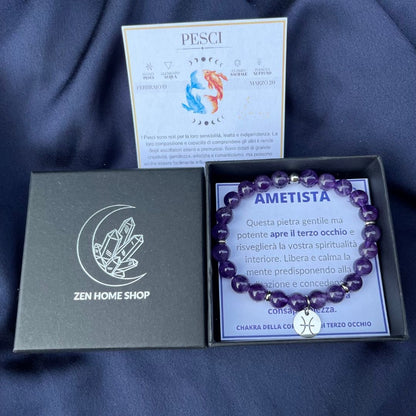 Bracciale elastico Ametista e Segno Zodiacale - Zen Home