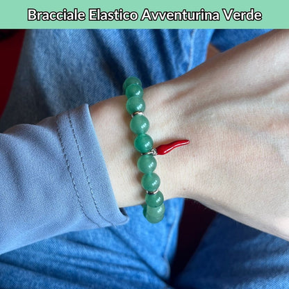 Bracciale elastico Avventurina e Cornetto portafortuna - Zen Home