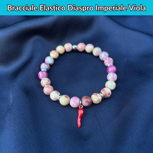 Bracciale elastico con pietra naturale Diaspro Imperiale Viola - Zen Home