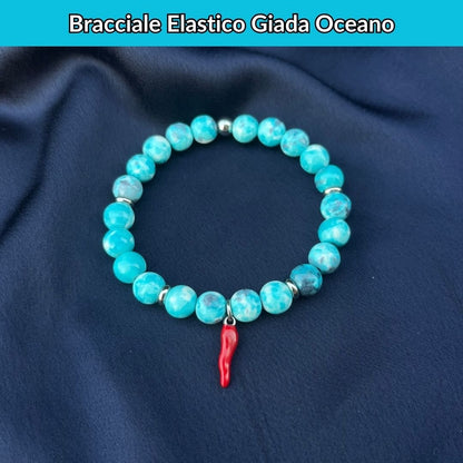 Bracciale elastico con pietra naturale Giada Oceano - Zen Home