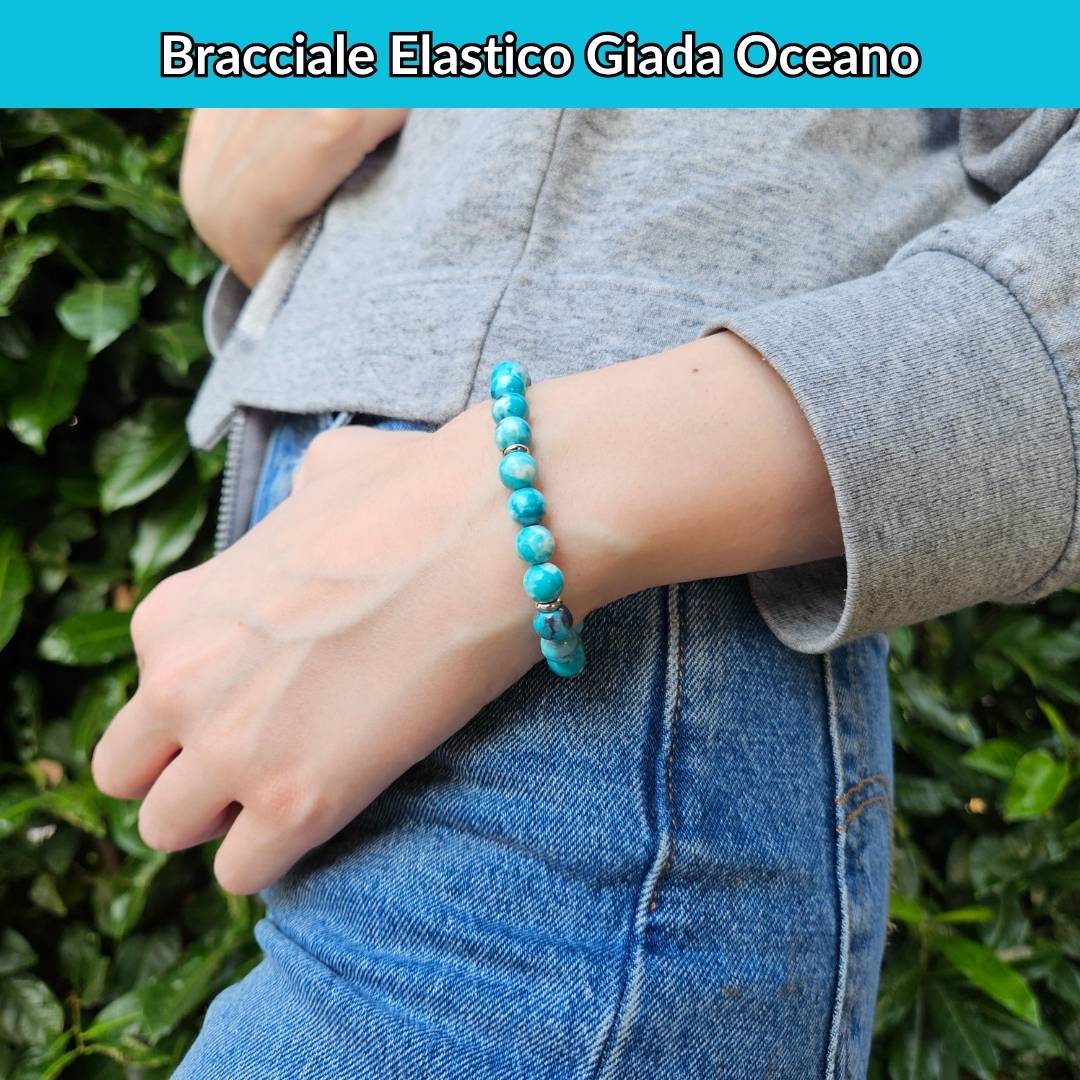 Bracciale Pietra Gemma Bracciale Elastico Con Perline Rotonde In Giada - Foto 3