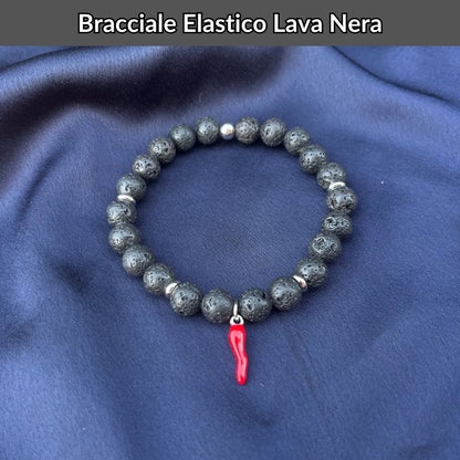 Bracciale elastico con pietra naturale Lava Nera - Zen Home
