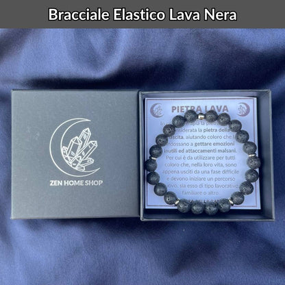 Bracciale elastico con pietra naturale Lava Nera - Zen Home