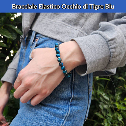 Bracciale elastico con pietra naturale Occhio di Tigre Blu - Zen Home