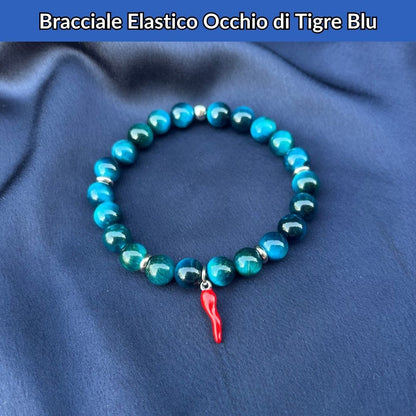 Bracciale elastico con pietra naturale Occhio di Tigre Blu - Zen Home