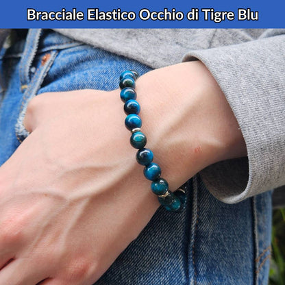 Bracciale elastico con pietra naturale Occhio di Tigre Blu - Zen Home