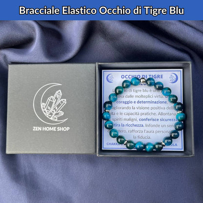 Bracciale elastico con pietra naturale Occhio di Tigre Blu - Zen Home