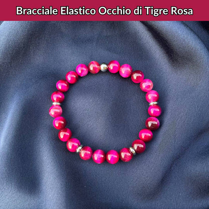 Bracciale elastico con pietra naturale Occhio di Tigre Rosa - Zen Home