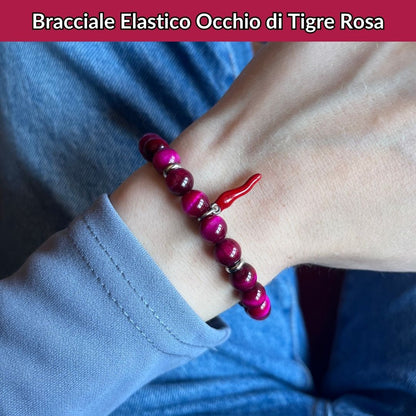 Bracciale elastico con pietra naturale Occhio di Tigre Rosa - Zen Home