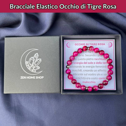 Bracciale elastico con pietra naturale Occhio di Tigre Rosa - Zen Home