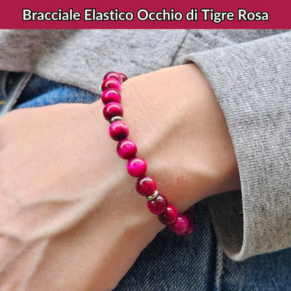 Bracciale elastico con pietra naturale Occhio di Tigre Rosa - Zen Home