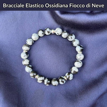 Bracciale elastico con pietra naturale Ossidiana Fiocco di Neve - Zen Home