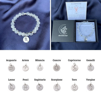 Bracciale elastico Cristallo di Rocca e Segno Zodiacale - Zen Home