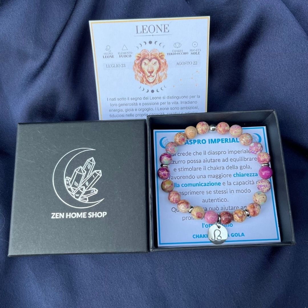 Bracciale elastico Diaspro Imperiale e Segno Zodiacale - Zen Home