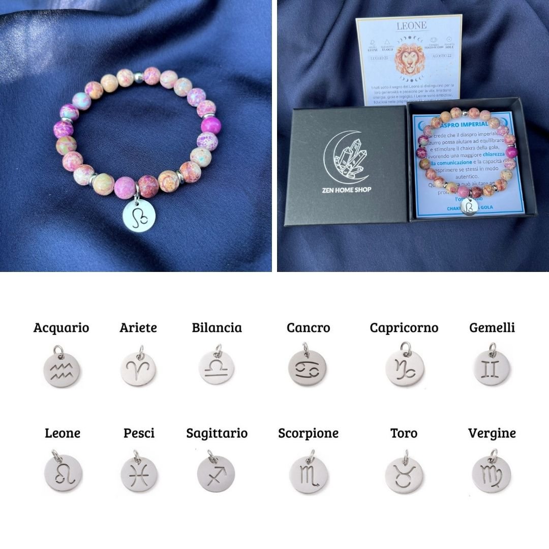 Bracciale elastico Diaspro Imperiale e Segno Zodiacale - Zen Home