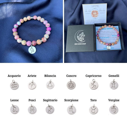 Bracciale elastico Diaspro Imperiale e Segno Zodiacale - Zen Home