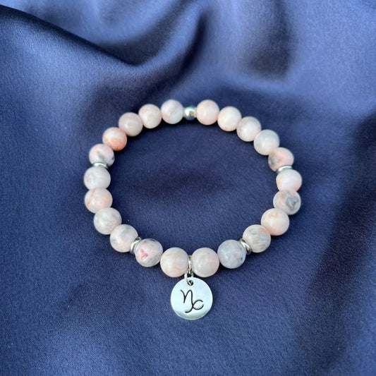 Bracciale elastico Diaspro Zebra Rosa e Segno Zodiacale - Zen Home