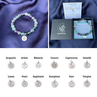 Bracciale elastico Fluorite Arcobaleno e Segno Zodiacale - Zen Home