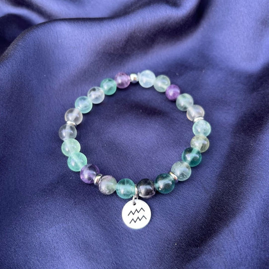 Bracciale elastico Fluorite Arcobaleno e Segno Zodiacale - Zen Home