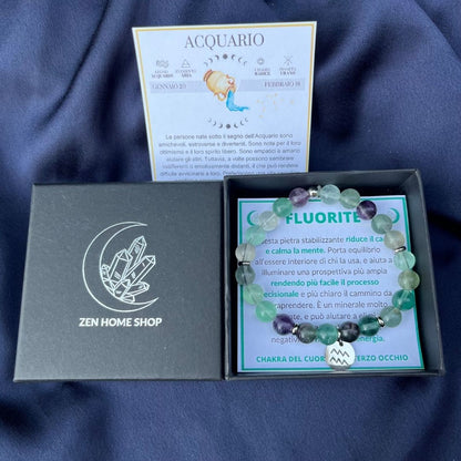 Bracciale elastico Fluorite Arcobaleno e Segno Zodiacale - Zen Home