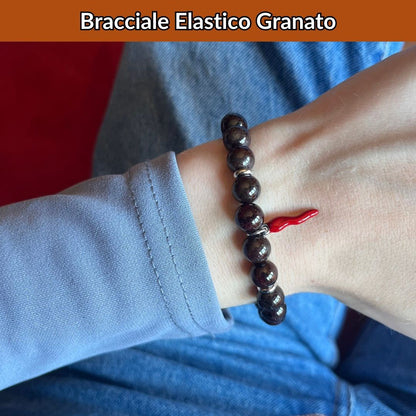 Bracciale elastico Granato e Cornetto portafortuna - Zen Home