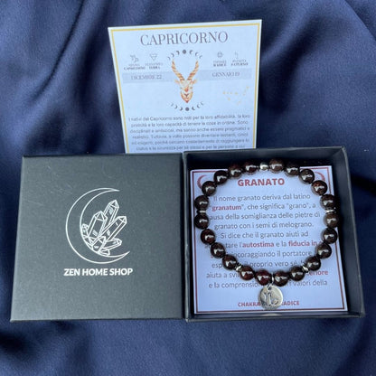 Bracciale elastico Granato e Segno Zodiacale - Zen Home