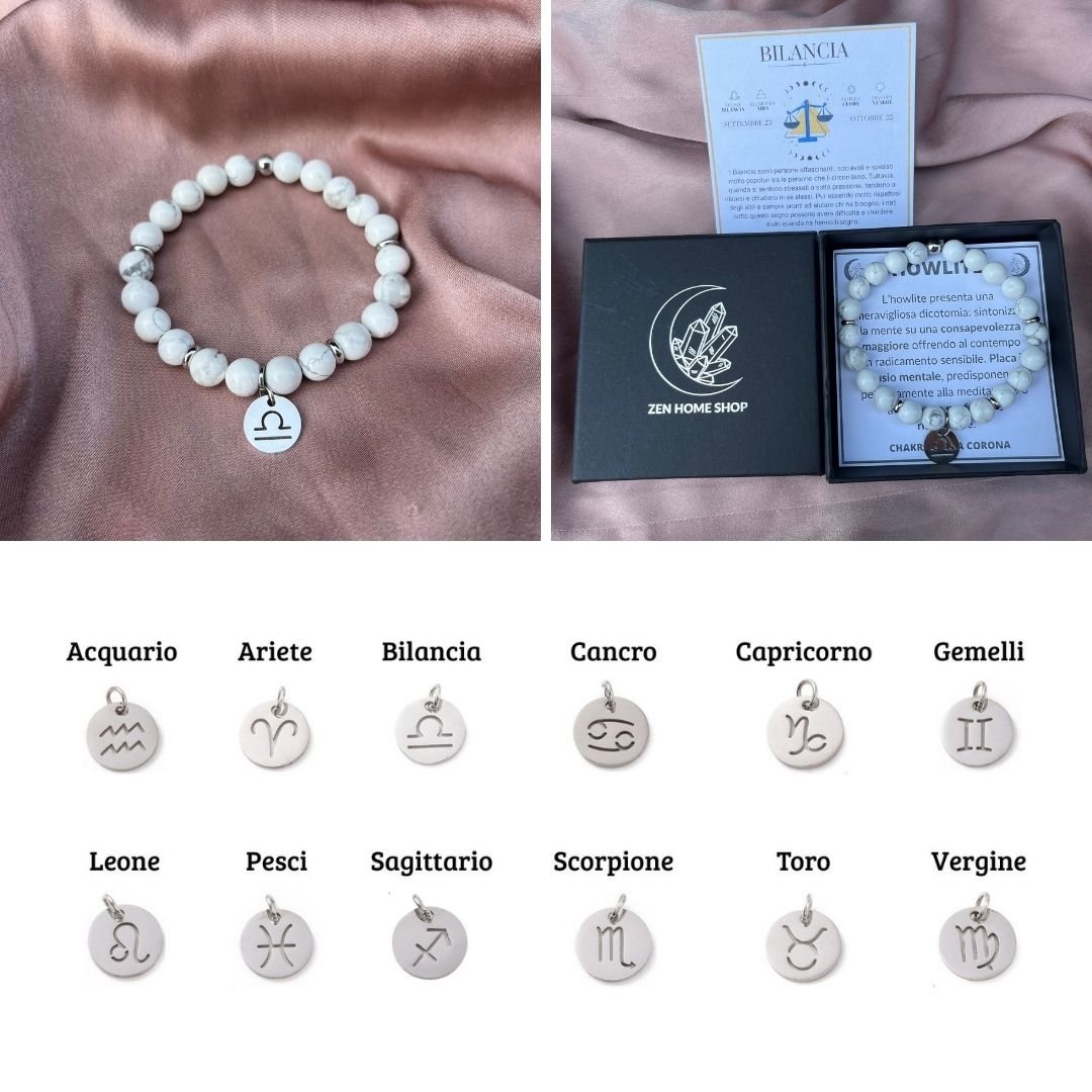 Bracciale elastico Howlite e Segno Zodiacale - Zen Home