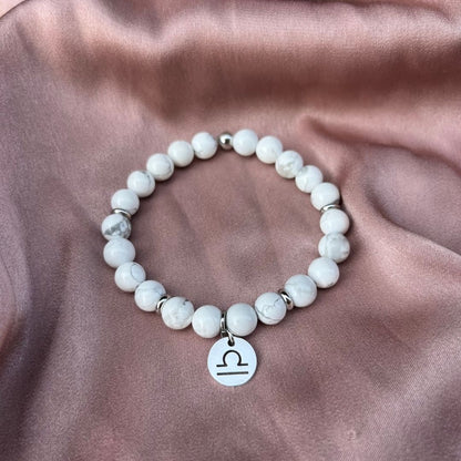 Bracciale elastico Howlite e Segno Zodiacale - Zen Home