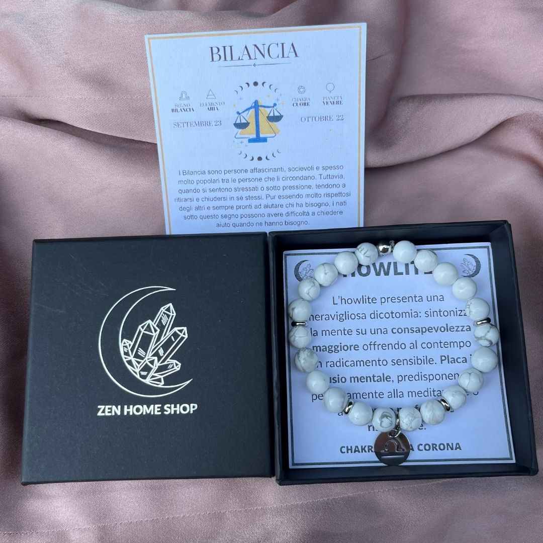 Bracciale elastico Howlite e Segno Zodiacale - Zen Home