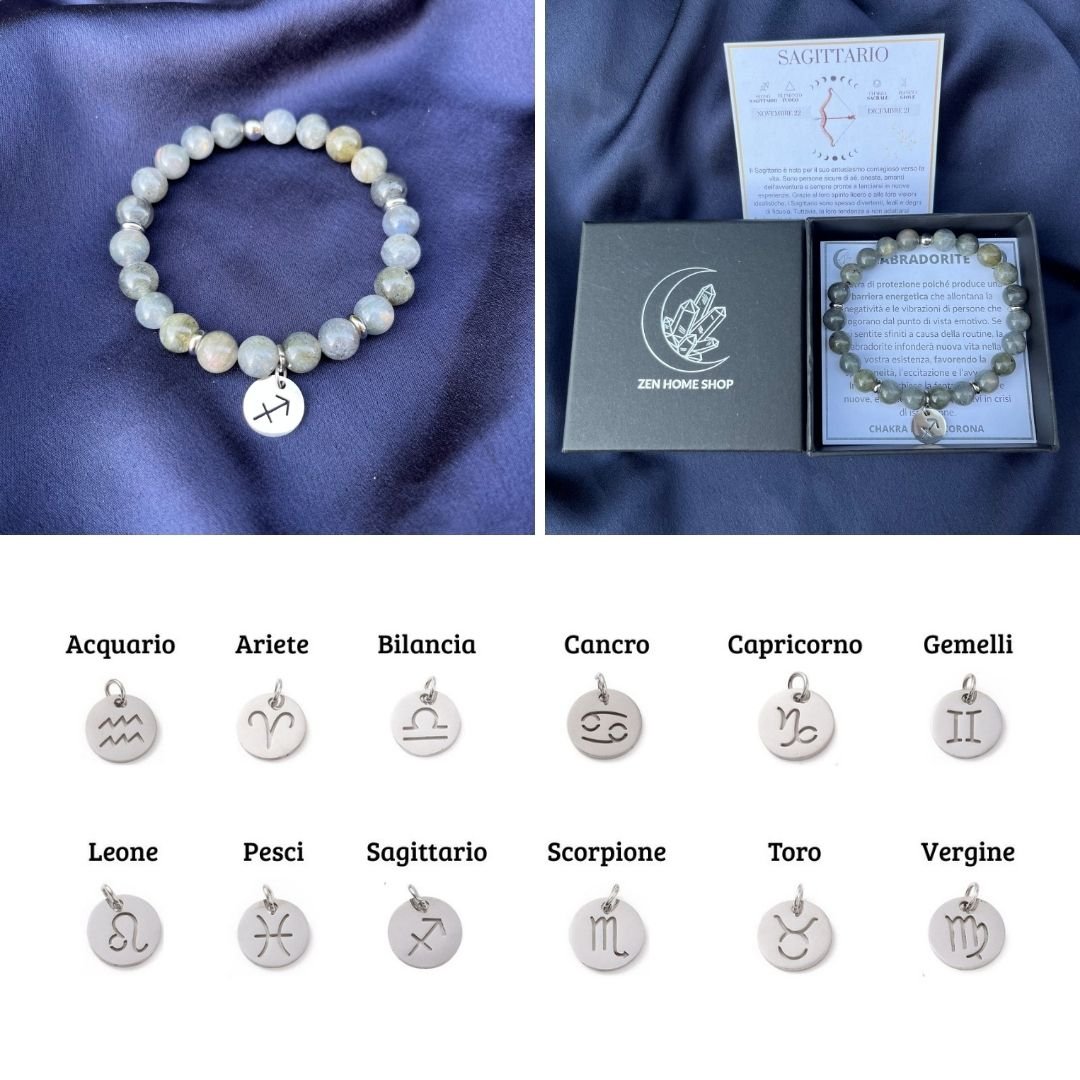 Bracciale elastico Labradorite e Segno Zodiacale - Zen Home