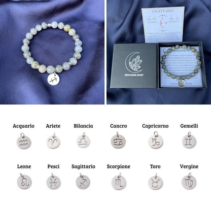 Bracciale elastico Labradorite e Segno Zodiacale - Zen Home