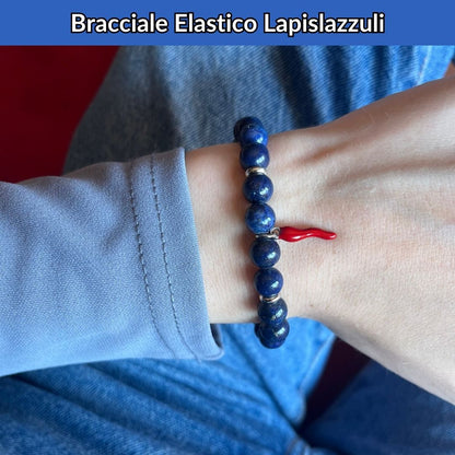Bracciale elastico Lapislazzuli e Cornetto portafortuna - Zen Home