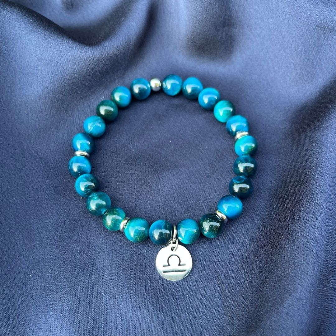 Bracciale elastico Occhio di Tigre Blu e Segno Zodiacale - Zen Home
