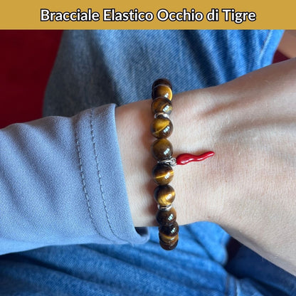 Bracciale elastico Occhio di Tigre e Cornetto portafortuna - Zen Home
