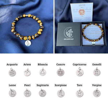 Bracciale elastico Occhio di Tigre e Segno Zodiacale - Zen Home