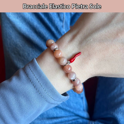 Bracciale elastico Pietra Sole e Cornetto portafortuna - Zen Home