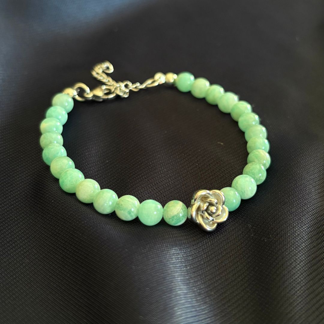 Bracciale Fiore in pietra Amazzonite 6mm - Zen Home