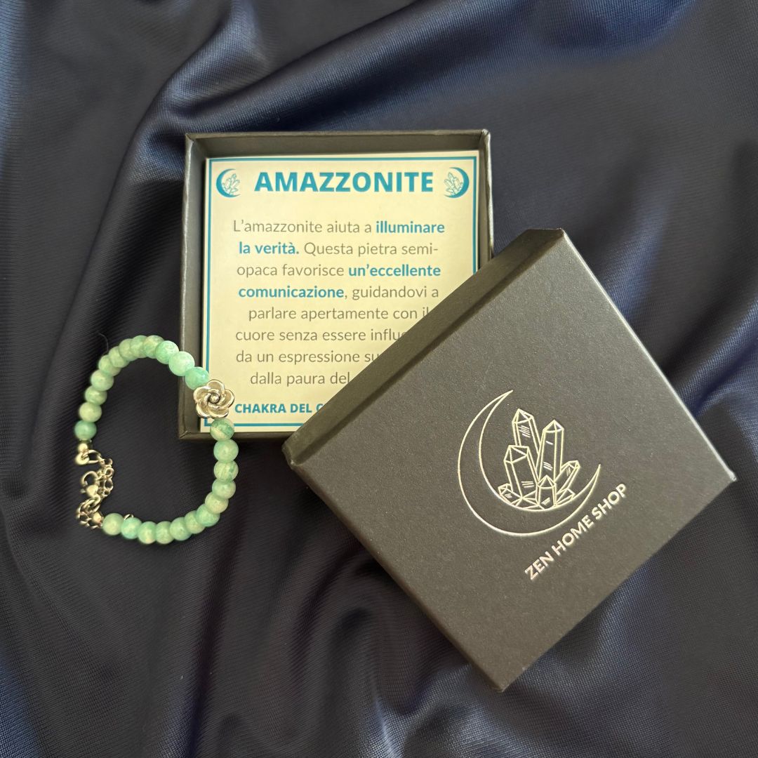 Bracciale Fiore in pietra Amazzonite 6mm - Zen Home