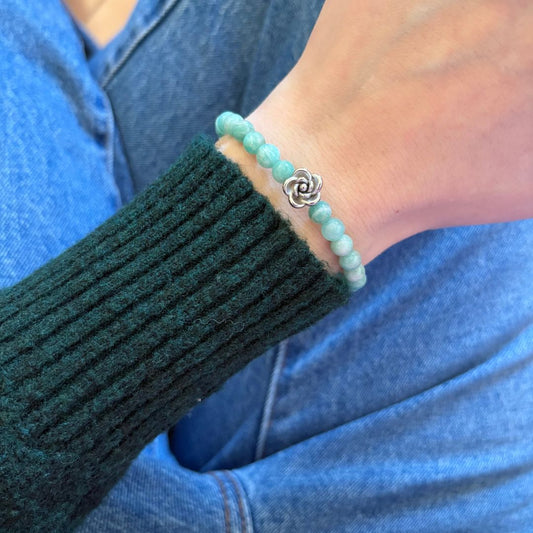 Bracciale Fiore in pietra Amazzonite 6mm - Zen Home